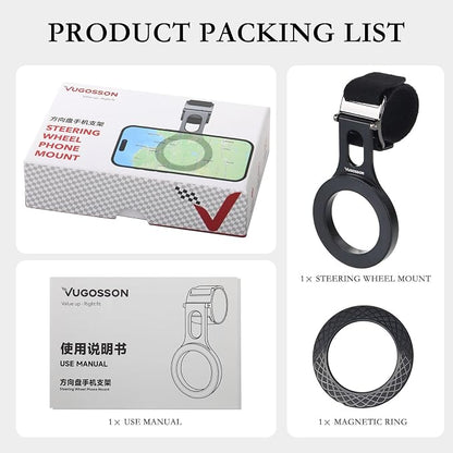 Magnetic Phone Holder for Tesla, Steering Wheel Phone Mount for MagSafe Car Holder, Work on iPhone,Samsung and All Phones, Magnetic Ring Included (Black)