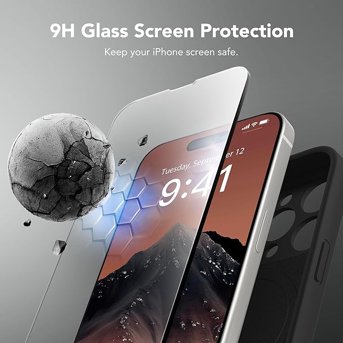 Magnetic for iPhone 15 Pro Max Case, Compatible with MagSafe, [Full Camera Protection][Screen Protector] Silicone Shockproof Protective Phone Case for iPhone 15 Pro Max 6.7", Black