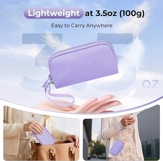 FYY Travel Cable Organizer - 8 Compartments, Lightweight, Water Repellent | With Wrist Strap, Portable Tech Pouch for Cord Charger, Travel and Business Trips Use, Soft Shell Nylon, Purple (Small)