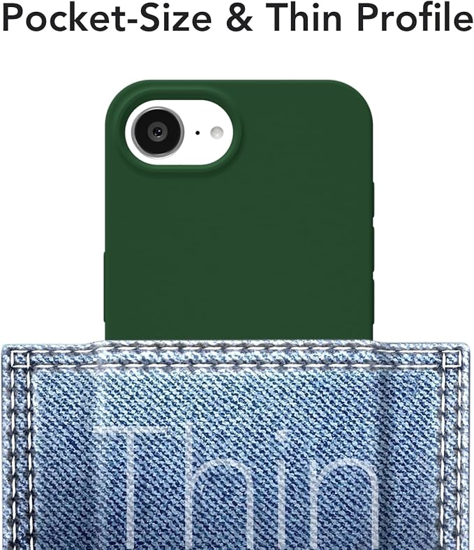 for iPhone 17e 16e Case Silicone Compatible with Magsafe Case, Ultra Slim Thin Magnetic Phone Cases Mag Safe, Cute Soft Rubber Gel TPU Matte Plain Wireless Charging Cover for Women, Dark Green