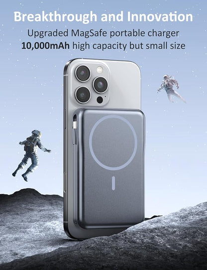 Magnetic Portable Charger, 10000mAh Power Bank, 5 in 1 Portable Charger with Built in Cable, 20W Fast Charging for Magsafe Battery Pack Compatible with iPhone 17/16/15/14/13/12 Pro/Pro Max-SpaceGray