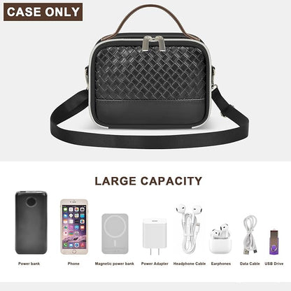 Electronic Organizer with Shoulder Strap, Premium Mixed-Fabric Accordion Tech Pouch for Travel & Commute, Large Capacity for Power Bank, Phone, Hard Drive,Charger -Case Only (Black)