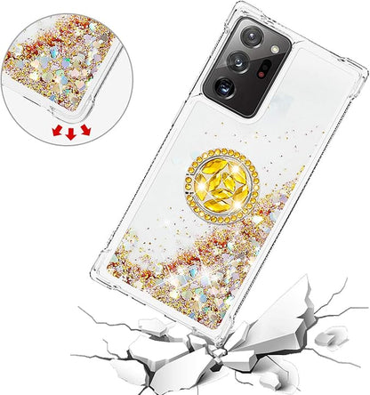 Silicone Phone Case for Galaxy Note 20 Ultra Glitter Back Case, Bling Liquid Case Bumper Cover with Ring Holder Transparent Protective Shell Anti Yellowing compatible with Samsung Galaxy Note 20 Ultra