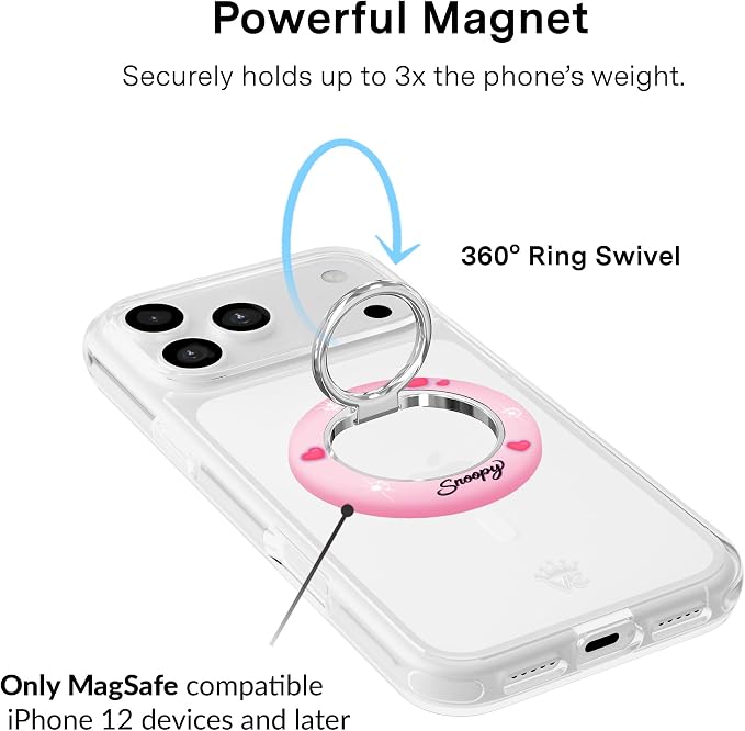 VELVET CAVIAR Compatible with MagSafe Phone Grip 2.0 | Cute Magnetic Ring Holder | Finger Loop Kickstand | Pop On Accessory for iPhone 17, 16, 15, 14, 13, 12 | Snoopy Be Mine