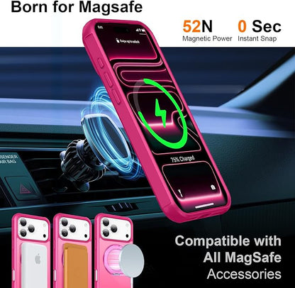 360° Magnetic Swivel Ring for iPhone 17 pro case, Built-in Metal Stand and Ring Holder, Magsafe Compatible, Military Grade Protection, Shockproof - Rose Pink