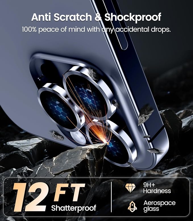 iGluz 2 Pack Anti-Reflection Camera Lens Protector for iPhone 15 Pro/iPhone 15 Pro Max [Anti-fog Coating][1-Step Installation Tray][Strong Adsorption] 9H Shatterproof Tempered Glass-Blue Titanium