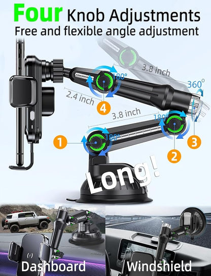 Wireless car Charger Truck Phone Mount Holder, [10-inch Long arm] 15W Fast Charging Pickup Heavy Duty Trucks Vacuum Phone Holders Large SUV Windshield Dashboard, for iPhone Samsung LG
