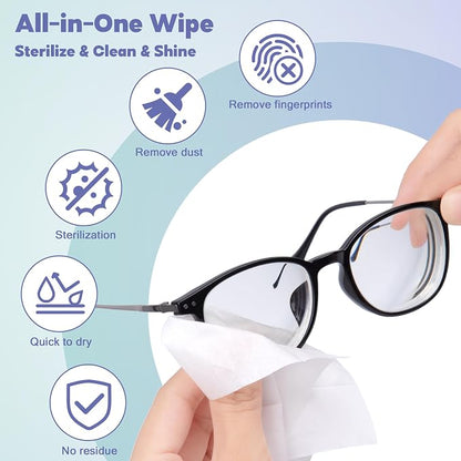[200 Pack] Large Glasses Cleaner, Lens Wipes for Eyeglasses, Pre-Moistened Individually Wrapped Cleaning Wipes, Eye Glasses Cleaner Wipes for Camera, Phone, Computer, Laptop Screen (4.72 * 5.91 inch)