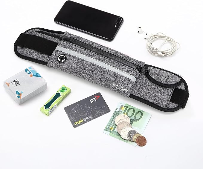 Jueachy Running Belts for Women Waterproof Fanny Pack Running Waist Pouch Phone holder Adjustable Sports Money Belt with Headphone Port