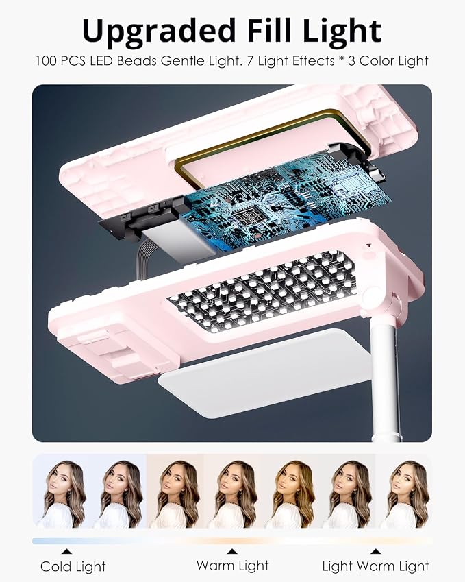 Phone Stand for Recording, Overhead Phone Mount with Light, Selfie Stand,Portable,Extendable,360° Rotate,Adjustable,Wireless Remote,Rechargeable, for 3.5-6.9" Phones, Live Streaming