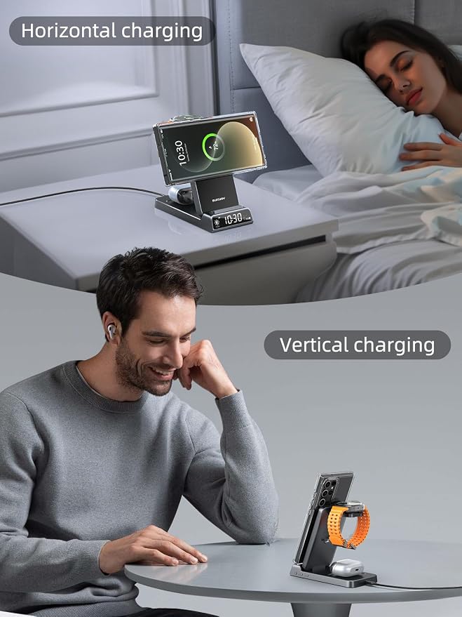 Wireless Charger for Samsung, Magnetic Charging Station for Galaxy S26 Ultra S25 S24, Z Fold/Flip & Buds4 Pro - 3 in 1 Android Phone Watch Charger - Nightstand Bedside Stand for Travel