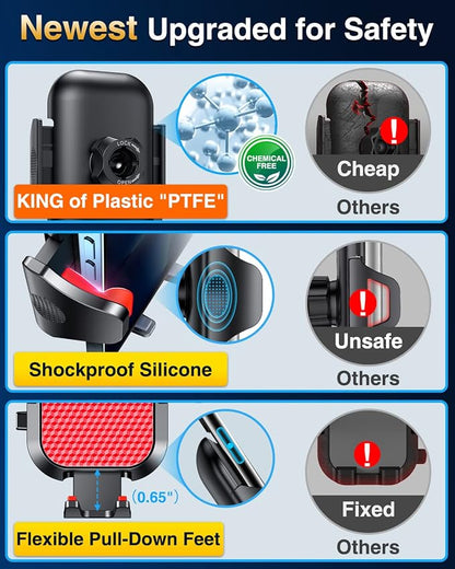 VANMASS 2026 Phone Holders for Your Car Ultimate Military-Grade Car Phone Holder Mount【Patent & Safety Certs】 Upgraded Shockproof Truck Air Vent Phone Mount for iPhone Samsung Android,Light Red