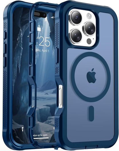 jaroco Magnetic for iPhone 16 Pro Case, [Compatible with MagSafe][Military Grade Drop Protection][Heavy Duty Protection][Non-Slip][Shockproof] 2-Layer Durable Bumper Phone Case 6.3''-Deep Blue