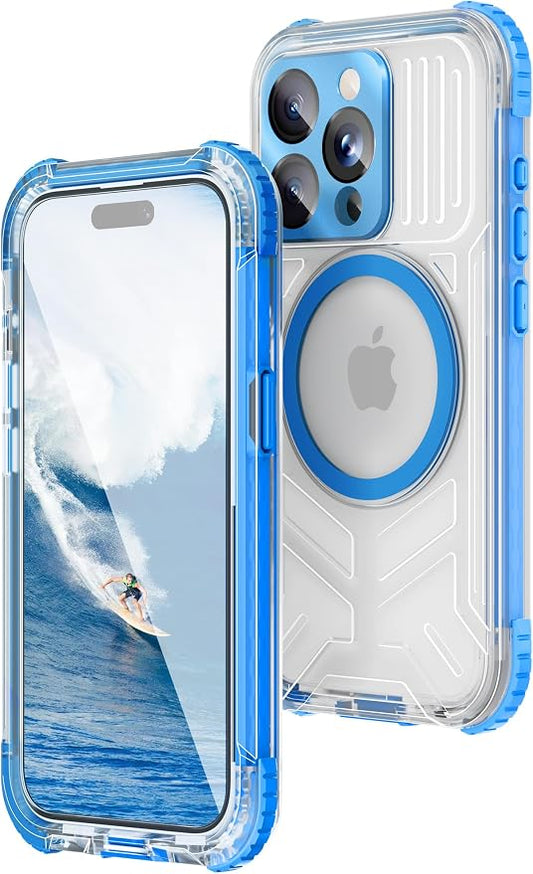 WIFORT for iPhone 15 Pro Max Waterproof Case, [IP68 Underwater Dustproof][Built-in Screen][15FT Military Shockproof], 360 Full Body Sealed Protection Cover Magnetic Frosted Phone Case, 6.7" Blue