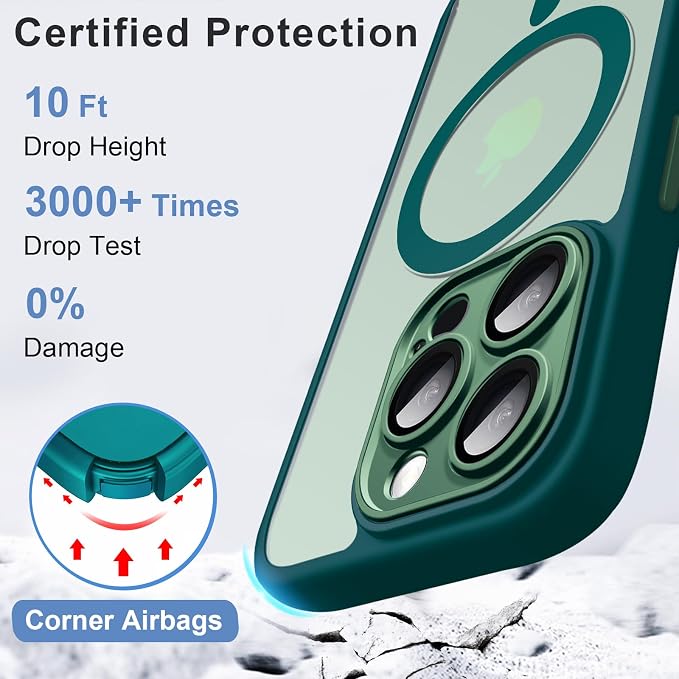 ROYBENS for iPhone 12 Pro-Max Matte Clear Case Compatible with Magsafe, Full Camera Lens Protection, Screen Protector, Wrist Strap, Translucent Magnetic Slim Hard Protective Phone Cover, Green