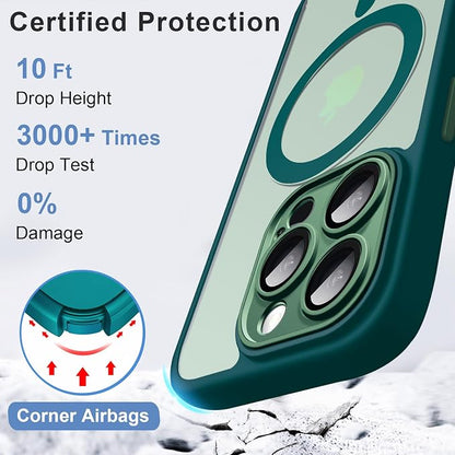 ROYBENS for iPhone 12 Pro-Max Matte Clear Case Compatible with Magsafe, Full Camera Lens Protection, Screen Protector, Wrist Strap, Translucent Magnetic Slim Hard Protective Phone Cover, Green