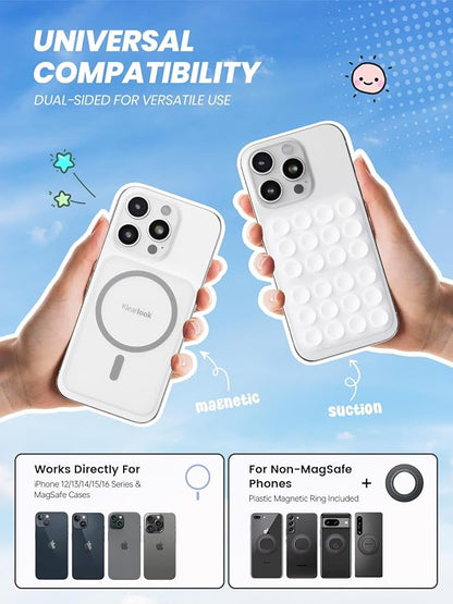 Klearlook Magnetic Suction Phone Mount for MagSafe Case, Removable Sticky Phone Grip Holder for Hands-Free Makeup/Selfie/Live Streaming/Vlog for TikTok & Instagram Influencer/Creator, Classic White