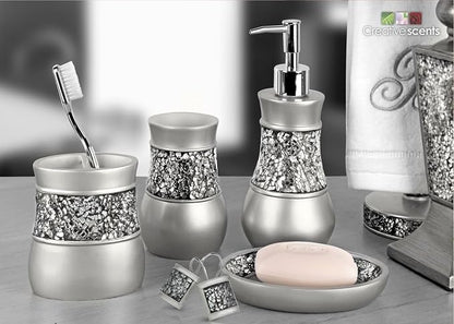 Creative Scents Crackled Glass Silver Shower Curtain Hooks Decorative - Set of 12 Shower Curtain Rings for Bathroom Shower Rod - Elegant Crackled Glass Shower Curtain Hooks