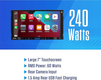 JENSEN J1CA7 7-inch Certified Apple CarPlay Android Auto | Double DIN Touchscreen Car Stereo Radio | Bluetooth Hands Free Calling & Music Streaming | Backup Camera Input | USB Playback & Charging
