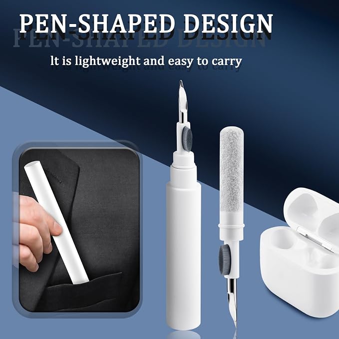 Cleaner Kit for Airpods Pro 1 2 3, 3-in-1 Multi-Function Cleaning Pen Tools Soft Brush Flocking Sponge & Metal Tip for Earbuds, Wireless Earphones, iPhone, Camera, Lens, Bluetooth Headphones (White)