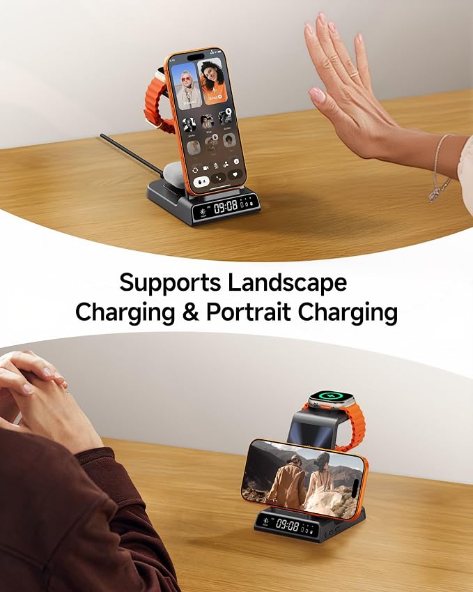 Wireless Charger for iPhone 17, 3 in 1 Charging Station for Apple Watch Watch 11/10/9/8/7/6, Ultra 3/SE 3, for iPhone 17/16/15/14/13/12/11/X Series, for Air Pods 4/Pro 3 (No Adapter) (Tech Grey)