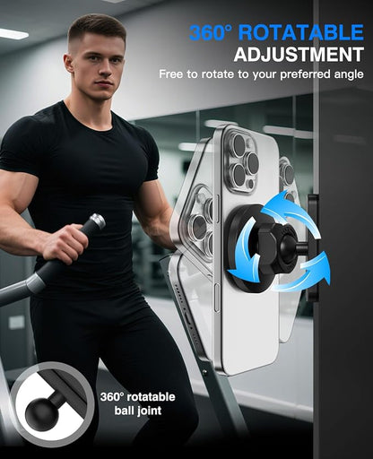 MoKo Dual Magnetic Phone Holder for Gym, 360°Adjustable Gym Phone Holder Magnet Compatible with MagSafe & iPhone 12-17 Series, Portable Phone Mount for Gym/Golf Cart/Car, Gym Accessories for Men Women