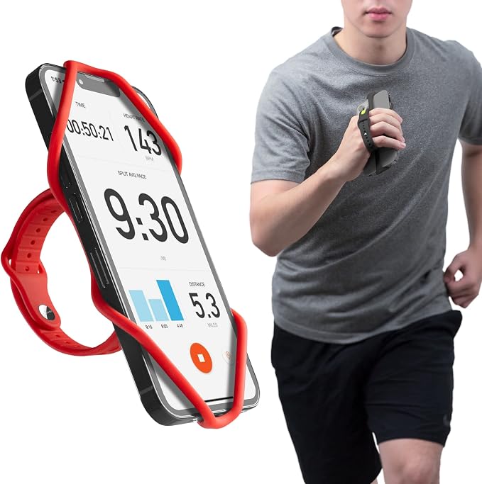 BONE Run Tie Handheld 2, Running Cell Phone Holder, 2-in-1 Handheld/Wristband Design, Adjustable & Skin-Friendly Silicone Strap for Workout, Universal Sport Phone Carrier for Most Smartphone (Red)