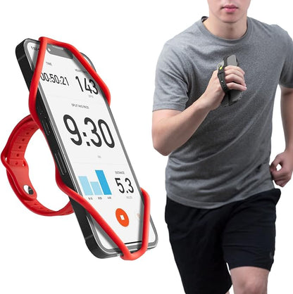 BONE Run Tie Handheld 2, Running Cell Phone Holder, 2-in-1 Handheld/Wristband Design, Adjustable & Skin-Friendly Silicone Strap for Workout, Universal Sport Phone Carrier for Most Smartphone (Red)