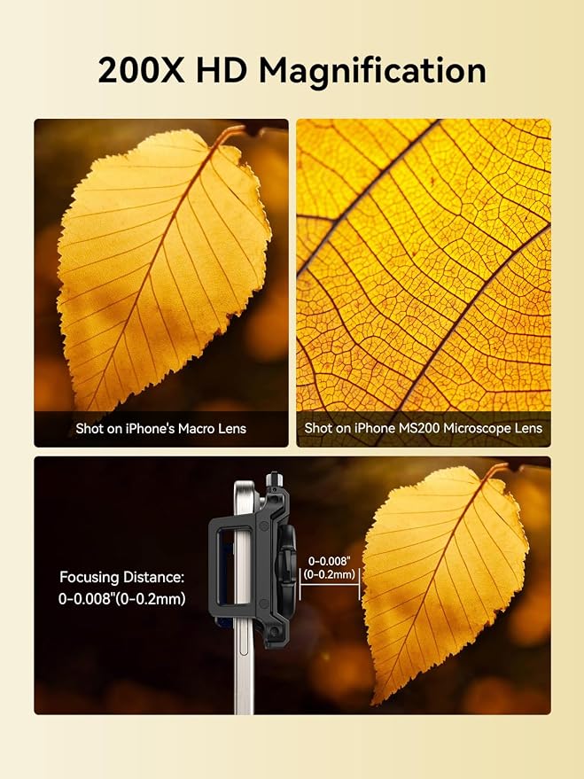 MIAO LAB 200X Phone Microscope with CPL Lens and LED/UV Light, Universal Clamp for iPhone/Android - Nano Zoom Portable Pocket Phone Microscope Lens Attachment