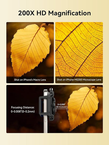 MIAO LAB 200X Phone Microscope with CPL Lens and LED/UV Light, Universal Clamp for iPhone/Android - Nano Zoom Portable Pocket Phone Microscope Lens Attachment
