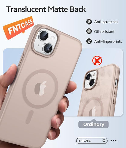 FNTCASE for iPhone 15 Plus Case: for iPhone 14 Plus Case [Compatible with Magsafe] Translucent Matte Cases with [Screen Protector] Military Grade Shockproof Protective Phone Cover - Desert Gold