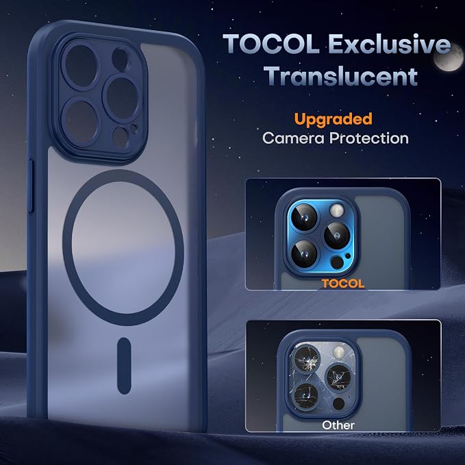 TOCOL Magnetic for iPhone 13 Pro Max Case Upgraded Full Camera Protection Compatible with Magsafe Drop Protection Translucent Matte Back Bumper Phone Cover 6.7-Inch, (Dark Blue)