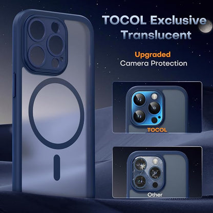 TOCOL Magnetic for iPhone 13 Pro Max Case Upgraded Full Camera Protection Compatible with Magsafe Drop Protection Translucent Matte Back Bumper Phone Cover 6.7-Inch, (Dark Blue)