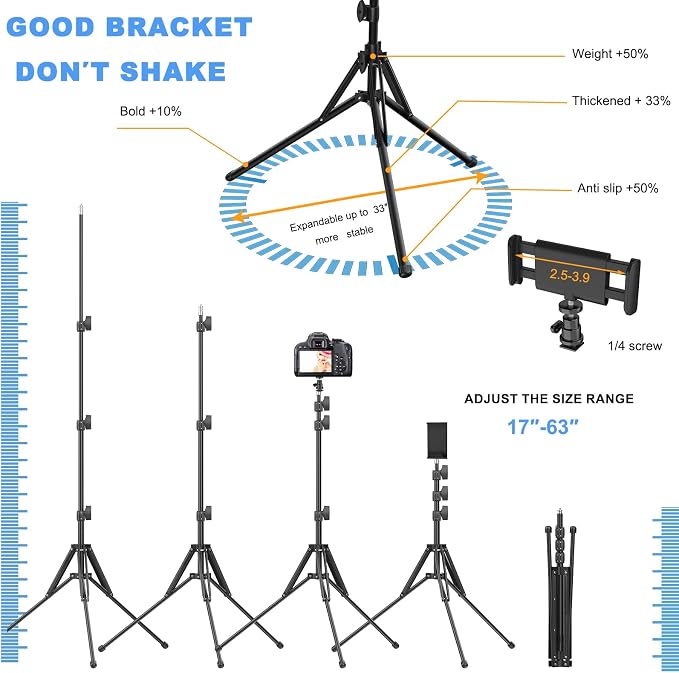 Ring Light 18" with Stand, 55w 6700K LED Light,63" Tripod,Multi-Angle Adjustable Phone Stand, for iPhone and Android Phones, CRI95, Suitable for YouTube, TikTok, Selfies (White, 18")