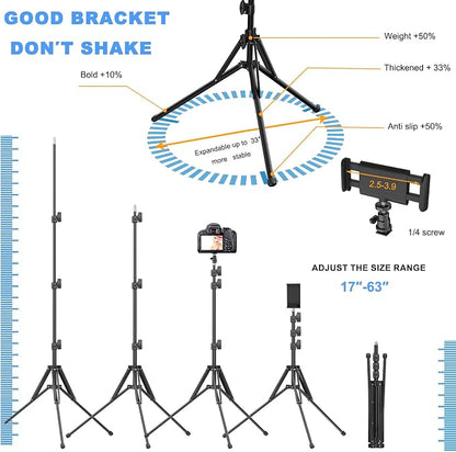 Ring Light 18" with Stand, 55w 6700K LED Light,63" Tripod,Multi-Angle Adjustable Phone Stand, for iPhone and Android Phones, CRI95, Suitable for YouTube, TikTok, Selfies (White, 18")