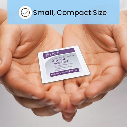 HCS Medium Alcohol Prep Pads - 70% Isopropyl Alcohol Wipes, Individually Wrapped - 2 ply, Textured, Sterile Skin Prep Swabs (200/Box)
