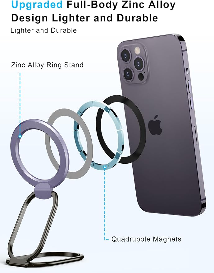 【2025 Upgraded】 Mag Safe Phone Ring Holder, SUPERONE Adjustable Magnetic Kickstand & Removable Phone Grip Compatible with Wireless Charging Only for iPhone 17 & 16 & 15 & 14 & 13 & 12 Series - Purple