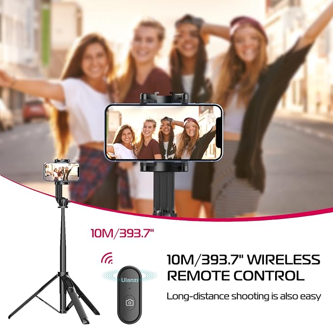 ULANZI SK-03 Selfie Stick Tripod, 64" Professional Stable Phone Tripod Stand for Smartphone/Action Camera, 3 in 1 Extendable Phone Holder with Detachable Remote for Travel Selfies Video Recording Vlog