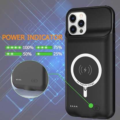 Battery Case for iPhone 12 Pro Max, Upgraded 12000mAh Rechargeable Portable Extended Battery Pack Supported Qi Wireless Charging Case Compatible with iPhone 12 Pro Max (6.7 inch) Charger Case (Black)