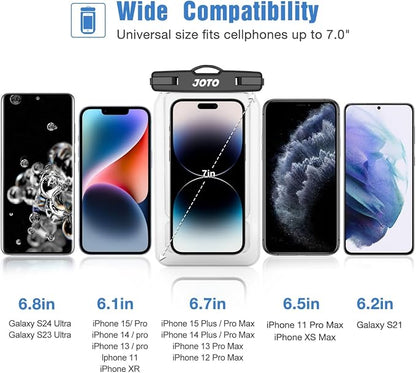 JOTO 2 Pack Floating Waterproof Phone Pouch Up to 7", IPX8 Floatable Underwater Phone Case Cellphone Dry Bag for iPhone 17/Air 16 15 14 13 12 11 Pro Max Xs Max XR X 8 7 Plus SE/Galaxy S24 S23 -Clear