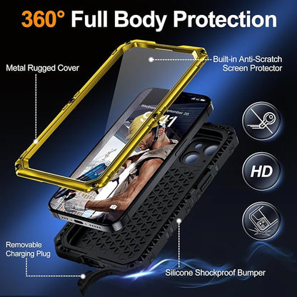 Mitywah Waterproof Case for iPhone 15 Plus, Heavy Duty Shockproof Case with Built-in Screen Protector, Full Body Underwater Protective Metal Case 6.1 inch, Yellow