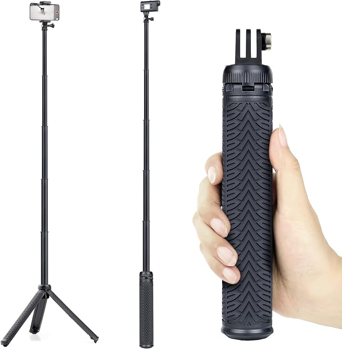 GEPULY Waterproof Selfie Stick Underwater Tripod Pole Hand Grip for Go Pro Hero 13 12 11 10 9 8 7 6 5 4, AKASO,SJCAM,DJI Action 6 Cameras(3-in-1: Monopod,Selfie Stick,Tripod Stand)