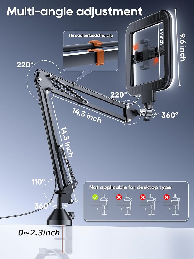 12'' Selfie Ring Light with Clamp Stand for Video Recording, Live Streaming(YouTube, Instagram, TIK Tok), Compatible with Phones, Cameras and Webcams