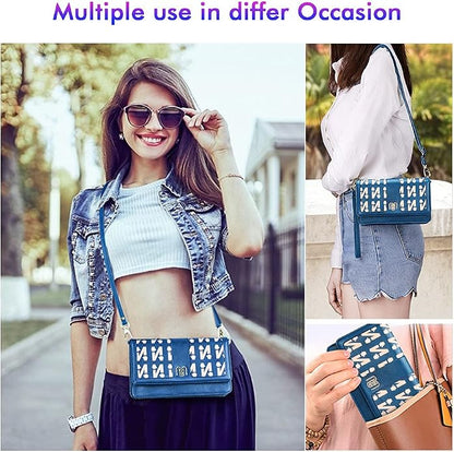 nuoku Women Small Crossbody Bag Cellphone Purse Wallet with RFID Card Slots 2 Straps Wristlet