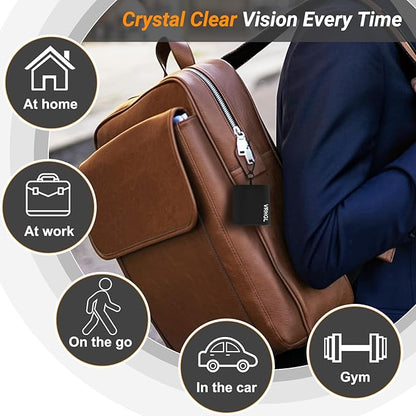 2 Sided Portable Glasses Cleaner Cloth Keychain,Reusable 6X 6-Inch Glasses Cleaning Kit Travel,Microfiber Eye Glasses Lens Cleaning Cloth Wipes Kit with Pouch,Black