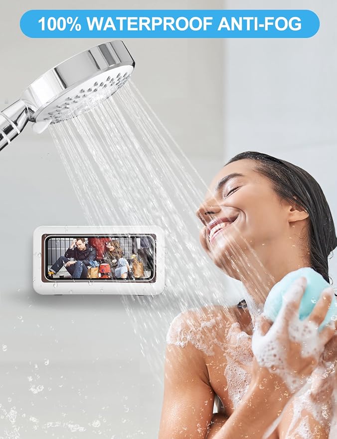 KUNSLUCK Shower Phone Holder Waterproof, Anti-Fog Touch Screen Wall Mount Case for Bathroom Mirror Bathtub, Compatible with 4.7"-6.8" Mobile Phones