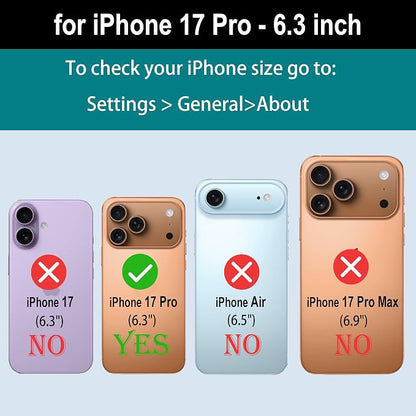 Compatible with iPhone 17 Pro 6.3" Wallet Case with RFID Blocking Card Holder for Women, PU Leather Flip Zipper Wallet Detachable Magnetic Phone Case Crossbody Strap, Black