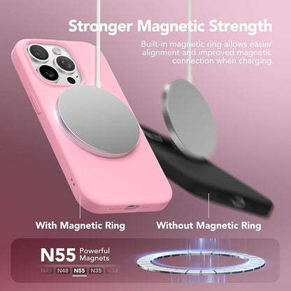 GONEZ for iPhone 15 Pro Max Case Silicone, Compatible with Magsafe, Camera Protector + Screen Protector, Soft Anti-Scratch Microfiber Lining, Liquid Silicone Shockproof Phone Cover, Sweetie Pink