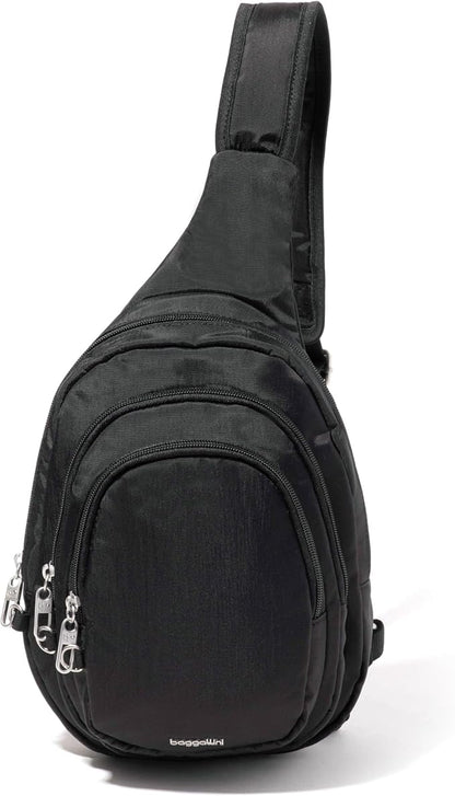 Baggallini Securtex® Anti-Theft Multi Zip Sling - Lightweight 8.6"x15.2" Travel Bag with Locking Zippers & RFID Protection