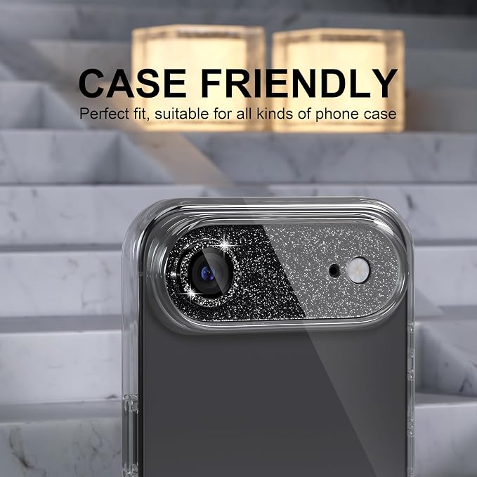 Choiche Compatible for iPhone 17 Air Camera Lens Protector, Bling Camera Cover with 9H Tempered Glass Lens Screen Protector Metal Ring Decoration Accessories 6.5-inch (Glitter-Black)